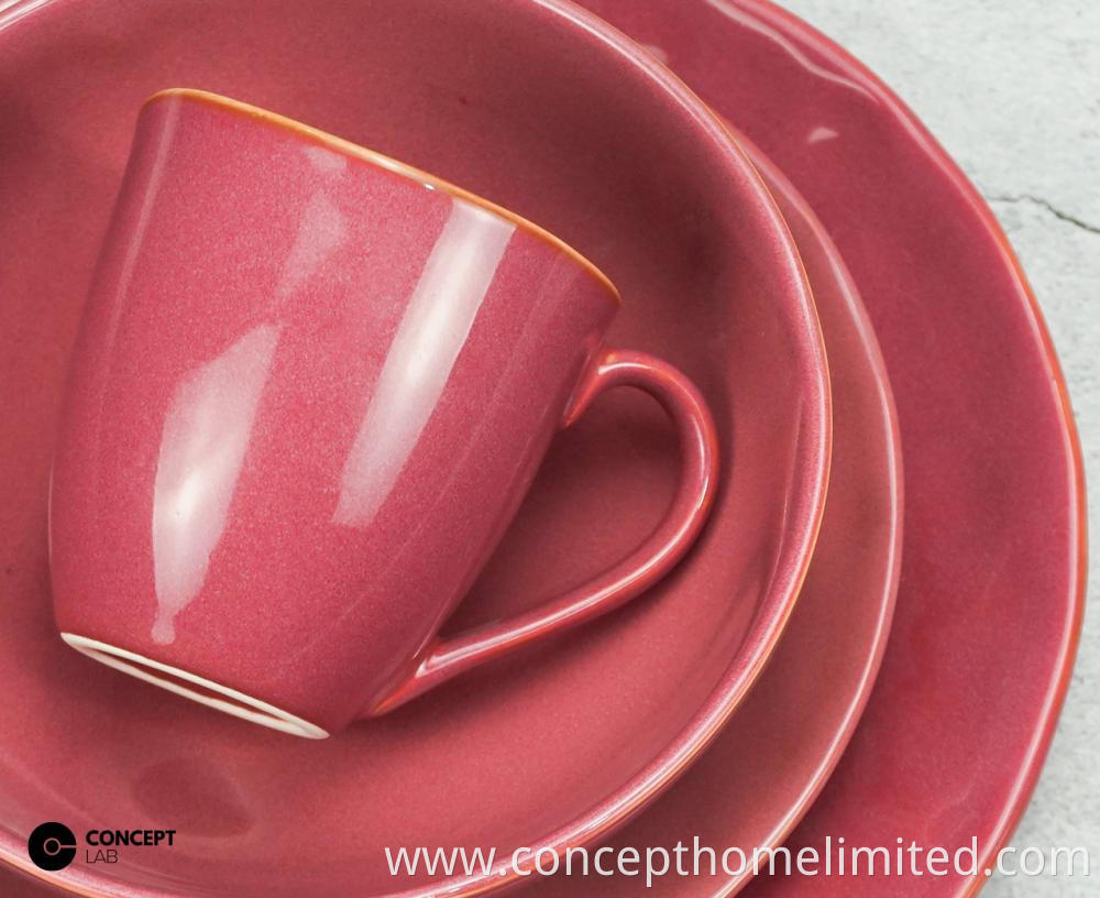 Reactive Glazed Stoneware Dinner Set In Rose Red Ch22067 G01 4